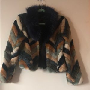 Multi-colored faux fur jacket